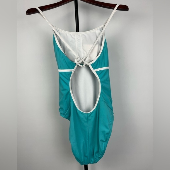 Nike Aqua Blue One Piece Racerback Bathing Suit with White Trim - Picture 8 of 10